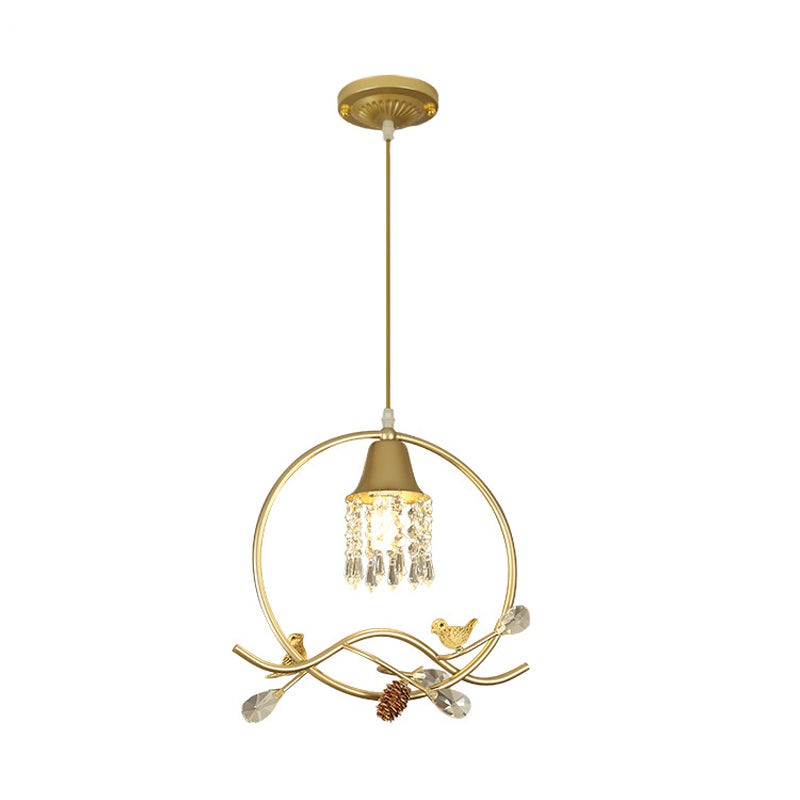 Pájaro/flor de la sala de dormir Luz de cristal modernos 1 bulbo de oro lámpara colgante de oro kit