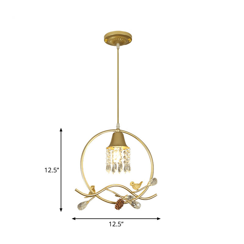 Pájaro/flor de la sala de dormir Luz de cristal modernos 1 bulbo de oro lámpara colgante de oro kit