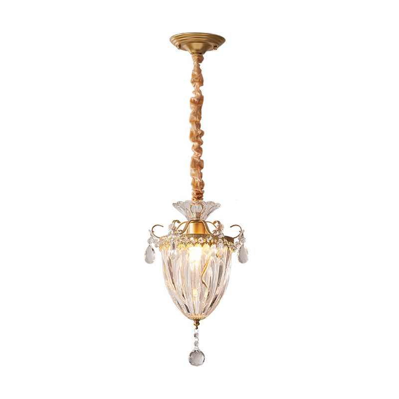Gold 1 Head Down Lighting Pendant Contemporary Crystal Lantern Suspension Lamp for Parlour