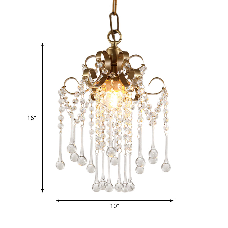 Iluminación colgante curva de oro cuentas de cristal modernas 1 lámpara de suspensión de techo