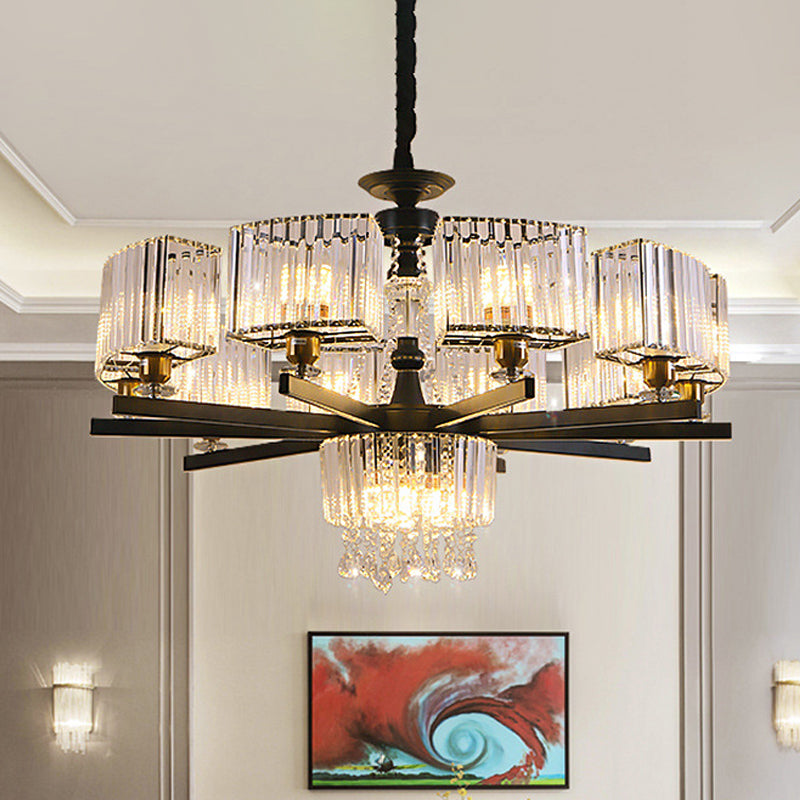 13 Bulbs Crystal Chandelier Traditional Black Geometric Sitting Room Ceiling Lamp