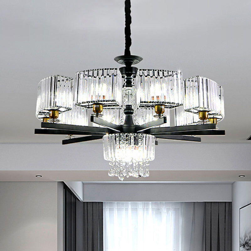 13 Bulbs Crystal Chandelier Traditional Black Geometric Sitting Room Ceiling Lamp