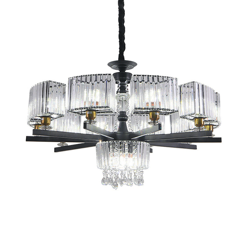 13 Bulbs Crystal Chandelier Traditional Black Geometric Sitting Room Ceiling Lamp