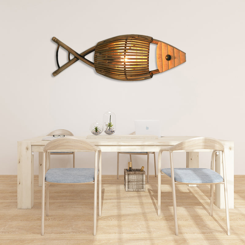 Style de style tropical Design Mur Moup Light Bamboo 1-Light Dining Room Sorpor Éclairage en bois