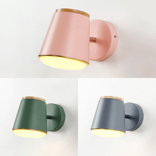 Tapered Wall Light Fixture Macaron Metal 1 Light Sconce Light in Pink/Grey/Green for Bedroom
