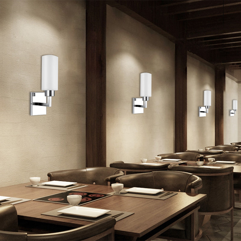 Applexion murale en verre de lait rectangulaire Moderniste 1 Lumière luminaire murale chromée pour le bureau