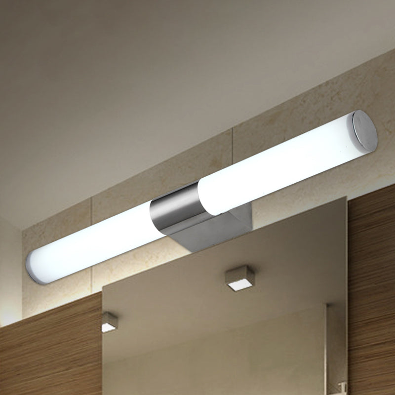 Acryl cilinder ijdelheid muurlicht modern stijlvol 16 "/18" w led wandmontage licht in zilver over spiegel, warm/wit licht
