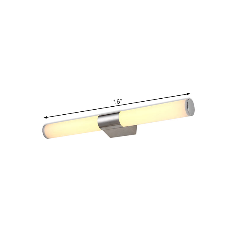 Acryl cilinder ijdelheid muurlicht modern stijlvol 16 "/18" w led wandmontage licht in zilver over spiegel, warm/wit licht