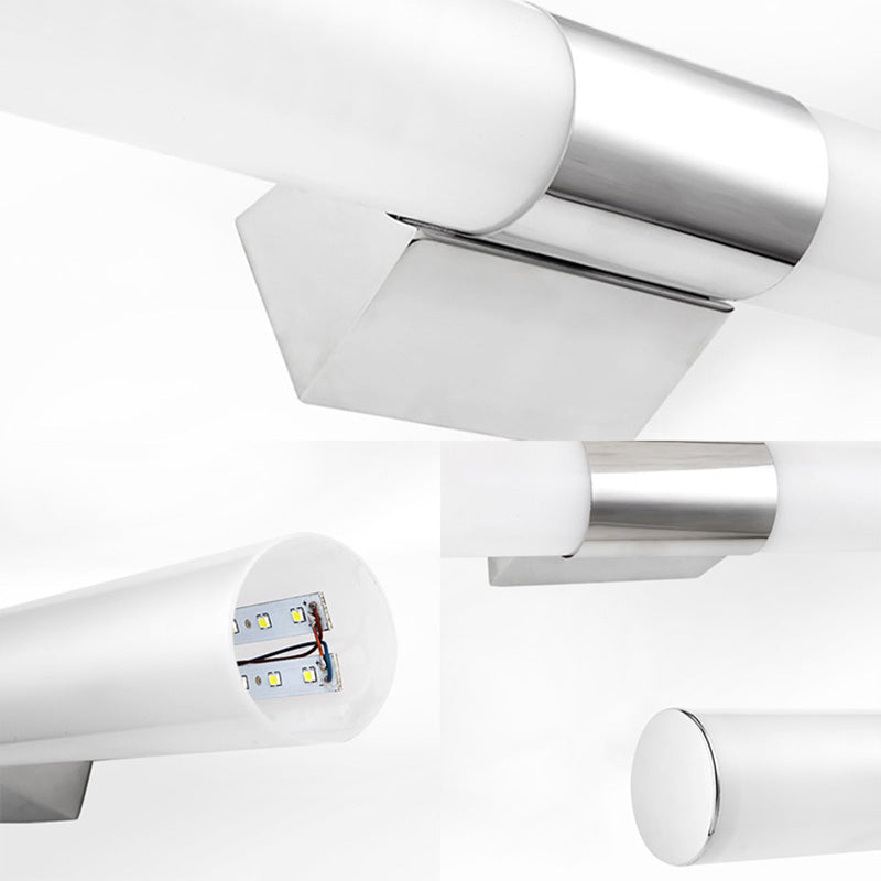 Acryl cilinder ijdelheid muurlicht modern stijlvol 16 "/18" w led wandmontage licht in zilver over spiegel, warm/wit licht