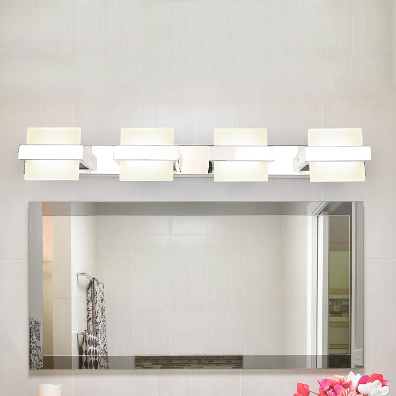 Square Vanity Wall Light Fixture Simple Acrylic LED 3/4 Lights Bathroom Mirror Lamp in White