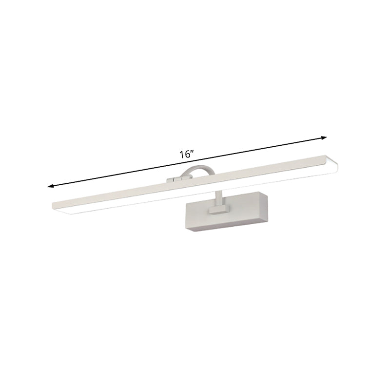 Weißes Rechteck Eitelkeit Wandleuchte moderne LED -Acrylwandmontage mit gebogenem Arm für Badezimmer, 16 "/24" W.
