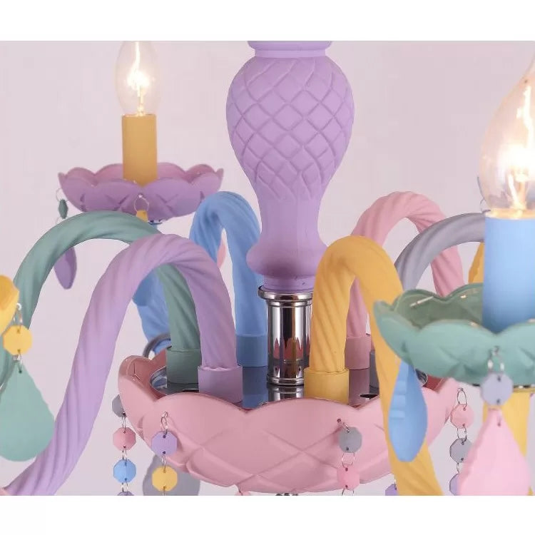 Kroonluchter voor kinderen voor meisjeskamers, veelkleurige hangende hangende verlichting met verstelbare ketting en kaars