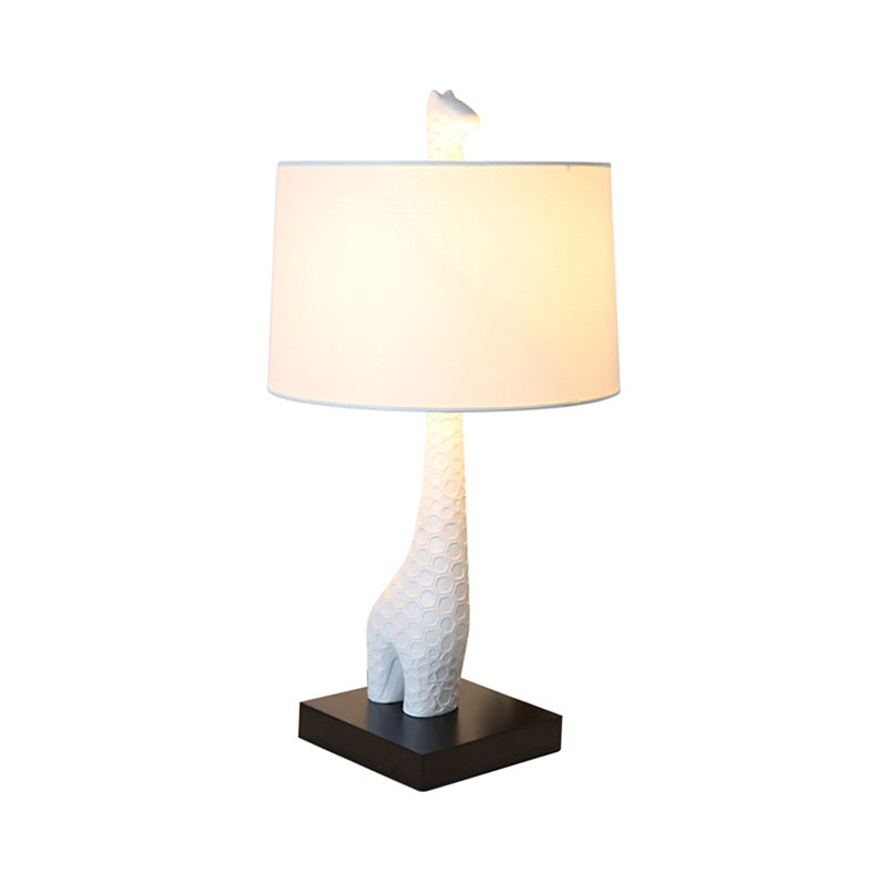 Weiße Single Drum Study Lampen Modernismus Stoff Lesen Lesen mit Giraffe -Basis für Schlafzimmer
