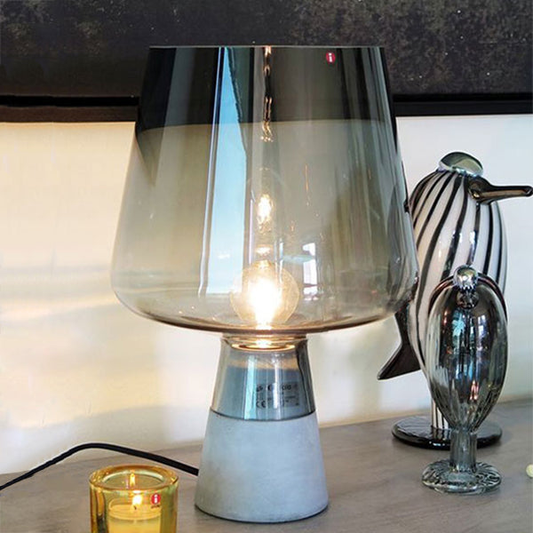 Open-Top Table Lamp Modern Grey/Brown/Clear Glass 1 Light Reading Night Table Light with Cement Base, 8"/10" Wide