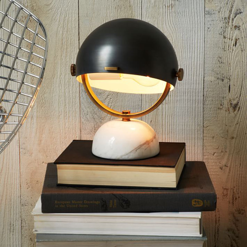 Black/Red Finish Domed Table Lamp Modern Style 1-Bulb Metal Table Light with Marble Base for Bedroom