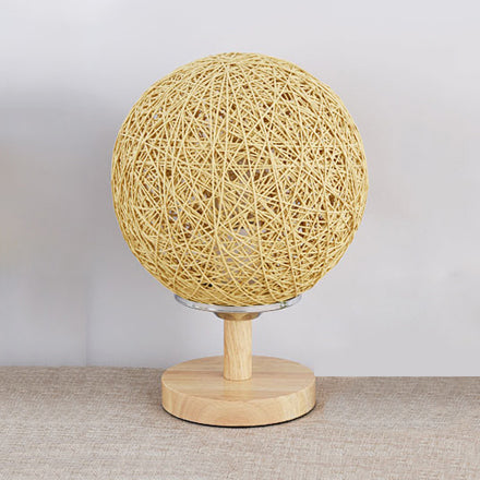 Lampada da tavolo intrecciata a mano rattan Contemporary 6 "/7" W 1 Lulb Light/Red Table Light con ombra globale e base in legno