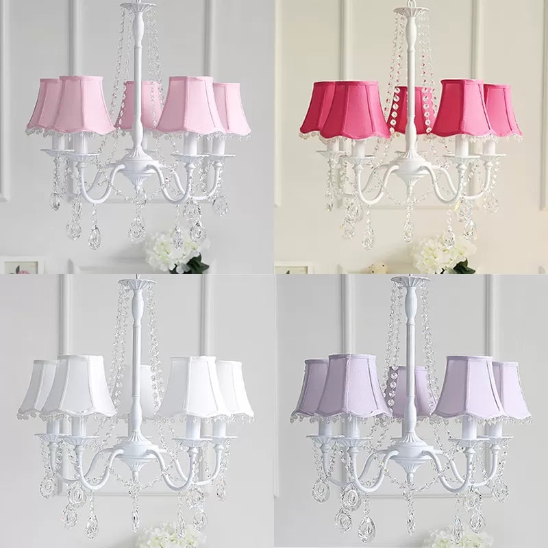 Babykristallkronleuchter, 5-Licht-Makkaron-Hängebliebe mit ausgestattetem Stofffarben, 23,5 "High x 22,5" im Durchmesser