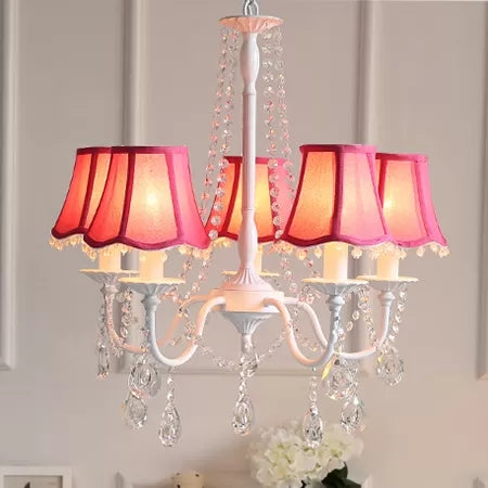 Babykristallkronleuchter, 5-Licht-Makkaron-Hängebliebe mit ausgestattetem Stofffarben, 23,5 "High x 22,5" im Durchmesser