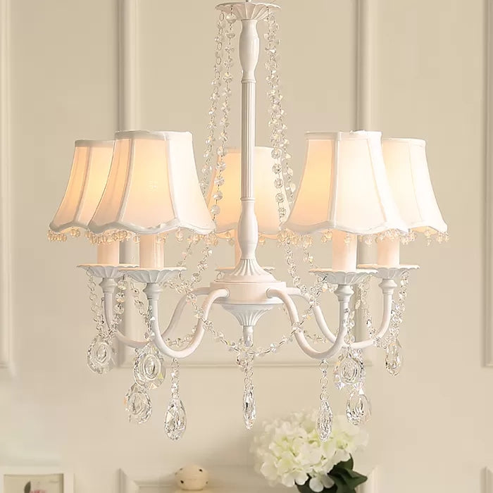 Babykristallkronleuchter, 5-Licht-Makkaron-Hängebliebe mit ausgestattetem Stofffarben, 23,5 "High x 22,5" im Durchmesser