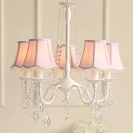 Babykristallkronleuchter, 5-Licht-Makkaron-Hängebliebe mit ausgestattetem Stofffarben, 23,5 "High x 22,5" im Durchmesser