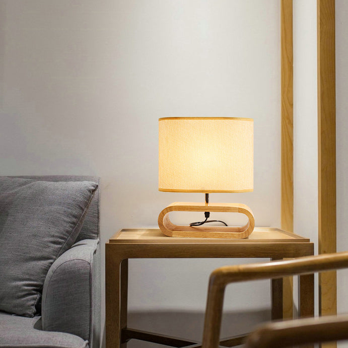 Tissu tambour lecture livre clair contemporain 1 lampe de bureau légère en blanc avec base en bois