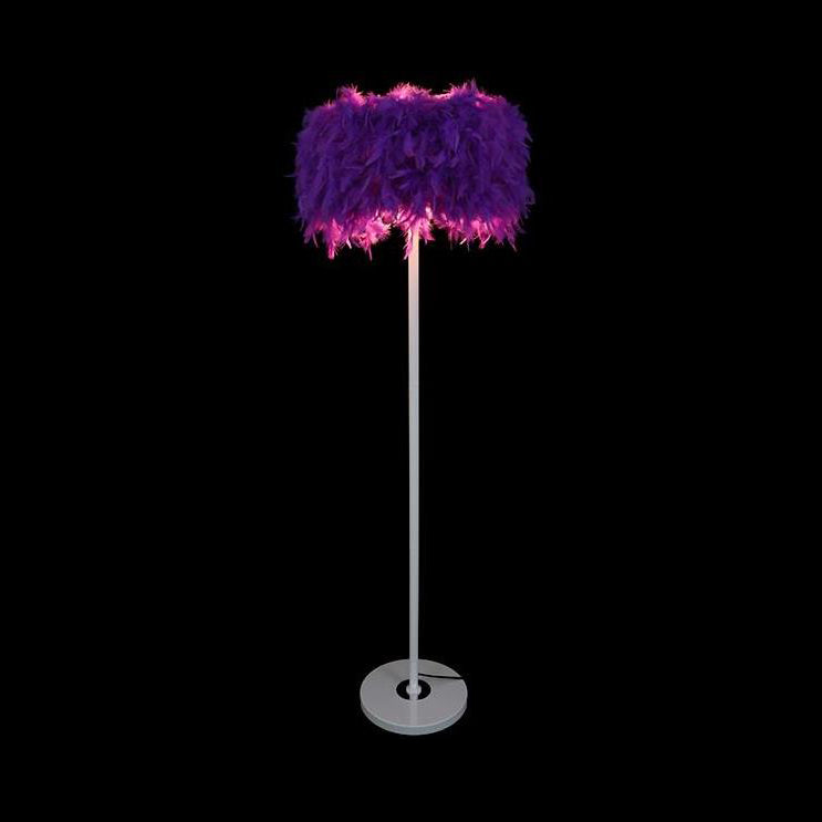 Lampada da terra con paralume a tamburo di piume Illuminazione da pavimento a 1 luce in stile moderno in diversi colori per soggiorno