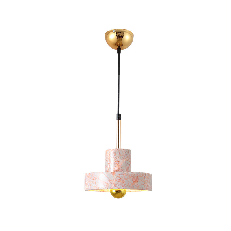 Drum Pendant Lamp Contemporary Marble 1 Light Black/White/Pink Hanging Ceiling Light Fixture for Bedroom
