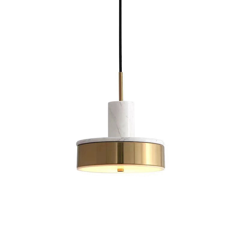 Lámpara colgante de tambor de metal contemporáneo 1 luz de techo colgante de LED negro/blanco/verde oscuro para comedor