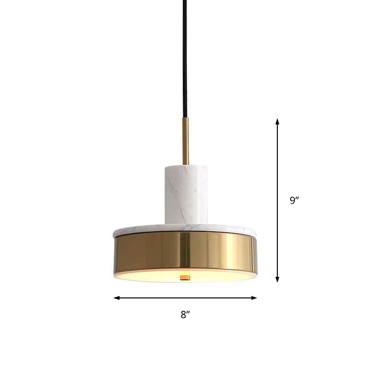 Lámpara colgante de tambor de metal contemporáneo 1 luz de techo colgante de LED negro/blanco/verde oscuro para comedor