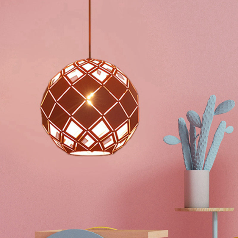 Hollow Globe Shade Pendant Light Nordic Metal 1 Light Blue/Red/Yellow Ceiling Lamp for Study Room