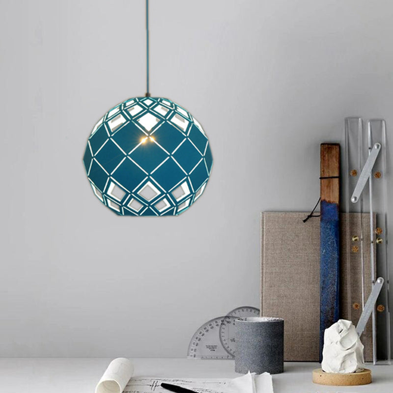 Hollow Globe Shade Pendant Light Nordic Metal 1 Light Blue/Red/Yellow Ceiling Lamp for Study Room
