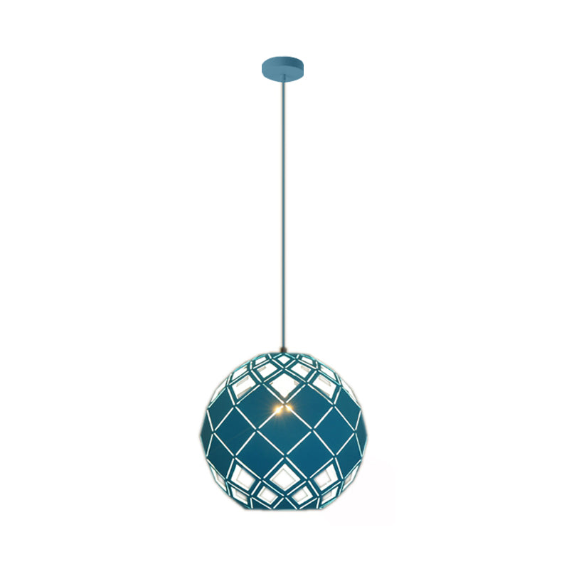 Hollow Globe Shade Pendant Light Nordic Metal 1 Light Blue/Red/Yellow Ceiling Lamp for Study Room