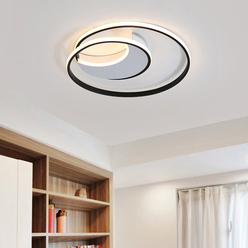 Spiral Flush Ceiling Light Simple Acrylic 16"/19.5"/23.5" Wide LED White/Black Flush Mount Lighting in Warm/White Light