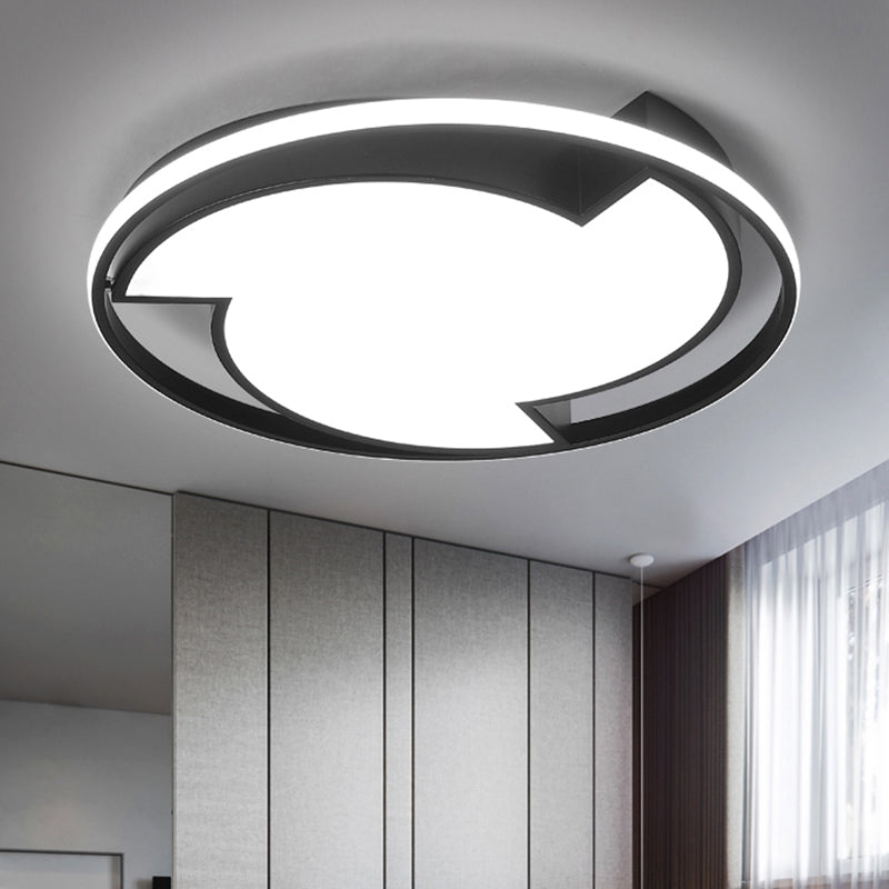 Black Ring Flush Ceiling Light with Windmill Design Modern Style Acrylique DEL Bedroom Flush Mount Lamp in Warm / White Light