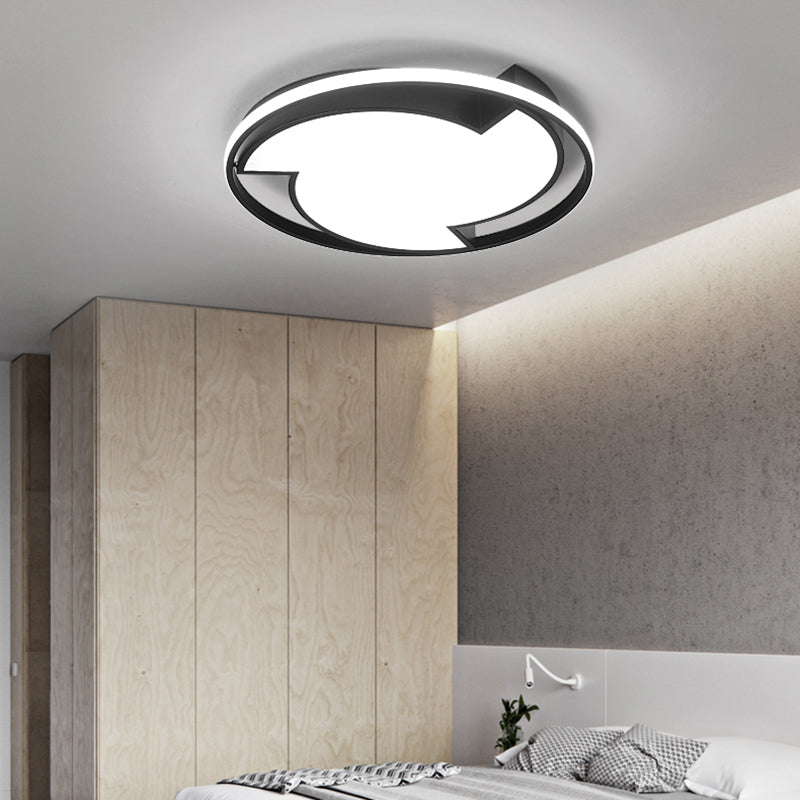 Black Ring Flush Ceiling Light with Windmill Design Modern Style Acrylique DEL Bedroom Flush Mount Lamp in Warm / White Light