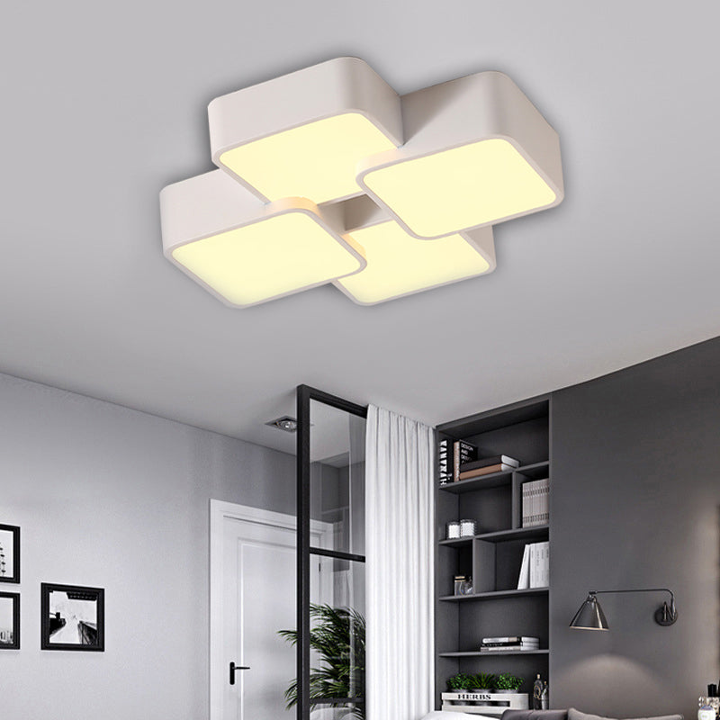 Diseño Cuadrado Vaciado de luz de techo Acrílico Modernista 4/6 Luces Acabado blanco Vaciado de luz fija en luz cálida/blanca