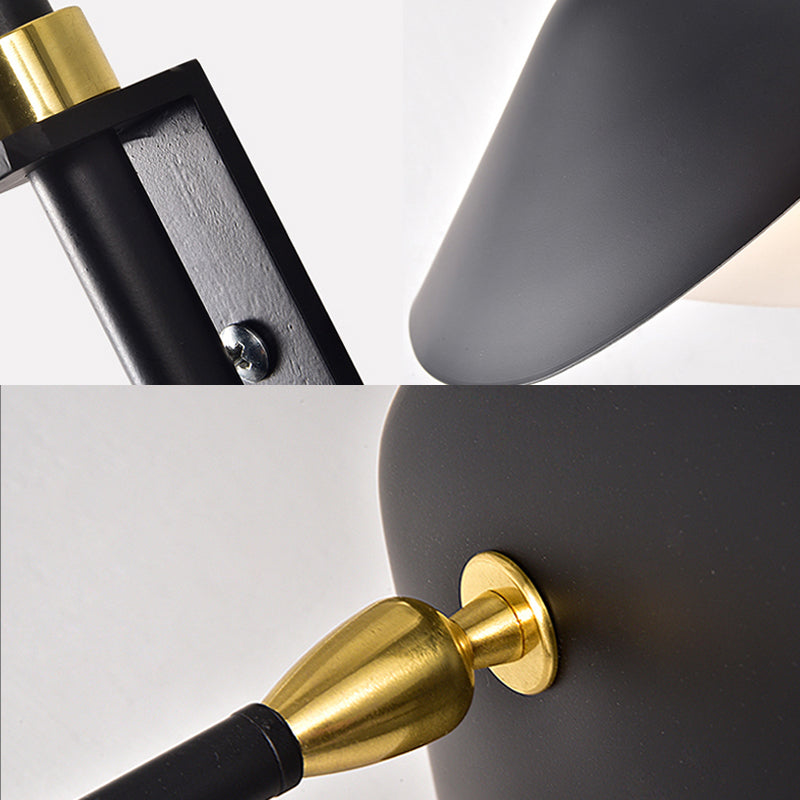 1 Light Living Room Wall Lamp with Waveforms Metal Shade Black Finish Adjustable Sconce Light Fixture