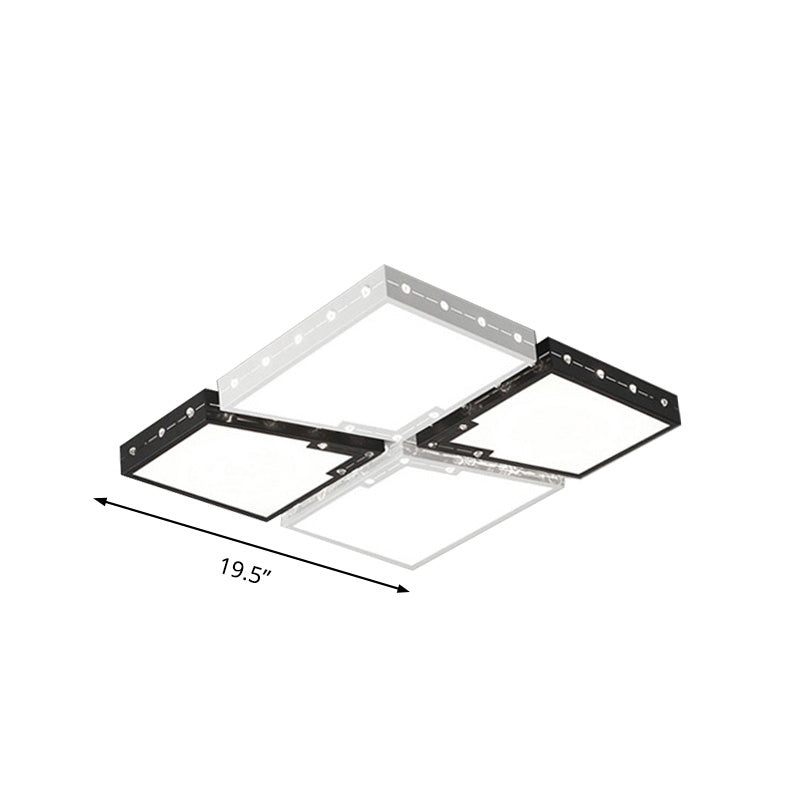 LED Bedroom Ceiling Mounted Light with Square Acrylic Shade Black Flush Mount Lighting in Warm/White Light, 19.5"/23.5" Width
