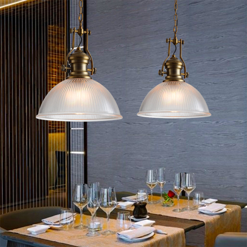 Pendre de dôme de 12 "/ 15" de largeur industriel 1 Verre clairs à la lampe suspendue en laiton pour salle à manger