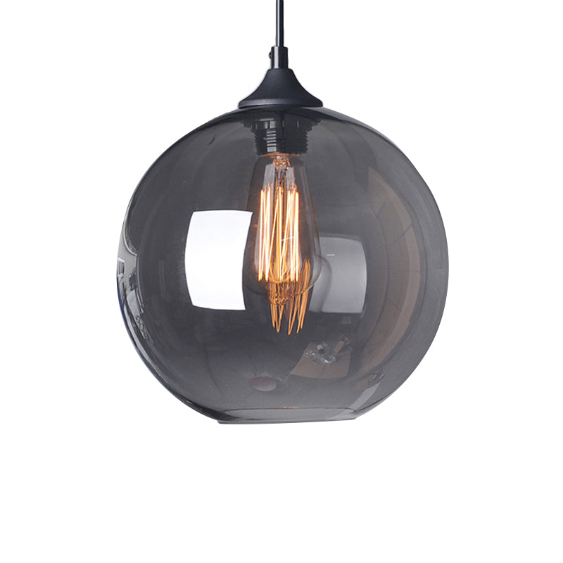 8 "/10"/12 "Luce a sospensione larga globo industriale 1 lampada appesa a grigio chiaro/trasparente in nero