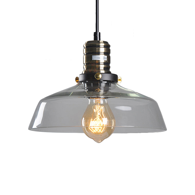 Single Light Hanging Ceiling Light with Barn Shade Clear/Brown Glass Industrial Dining Room Pendant Lighting