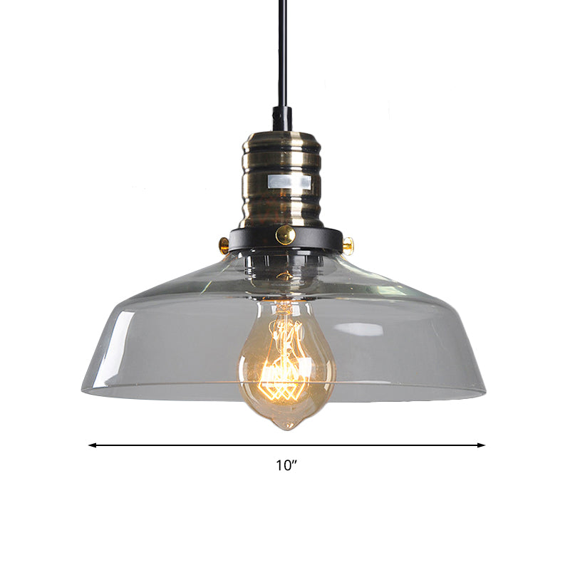 Single Light Hanging Ceiling Light with Barn Shade Clear/Brown Glass Industrial Dining Room Pendant Lighting