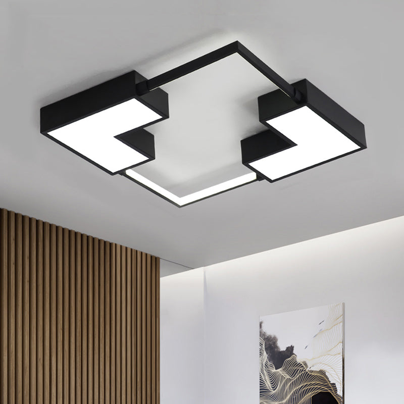 Square Flush Mount Light Simple Acrylic LED Black/White Ceiling Hung Fixture in Warm/White Light, 16"/19.5"/23.5" Wide