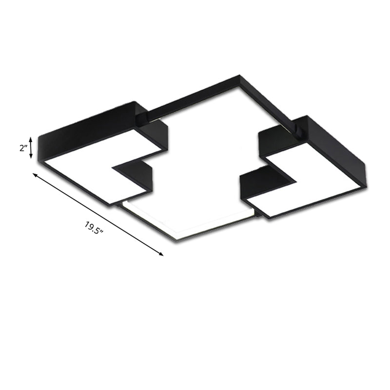 Square Flush Mount Light Simple Acrylic LED Black/White Ceiling Hung Fixture in Warm/White Light, 16"/19.5"/23.5" Wide