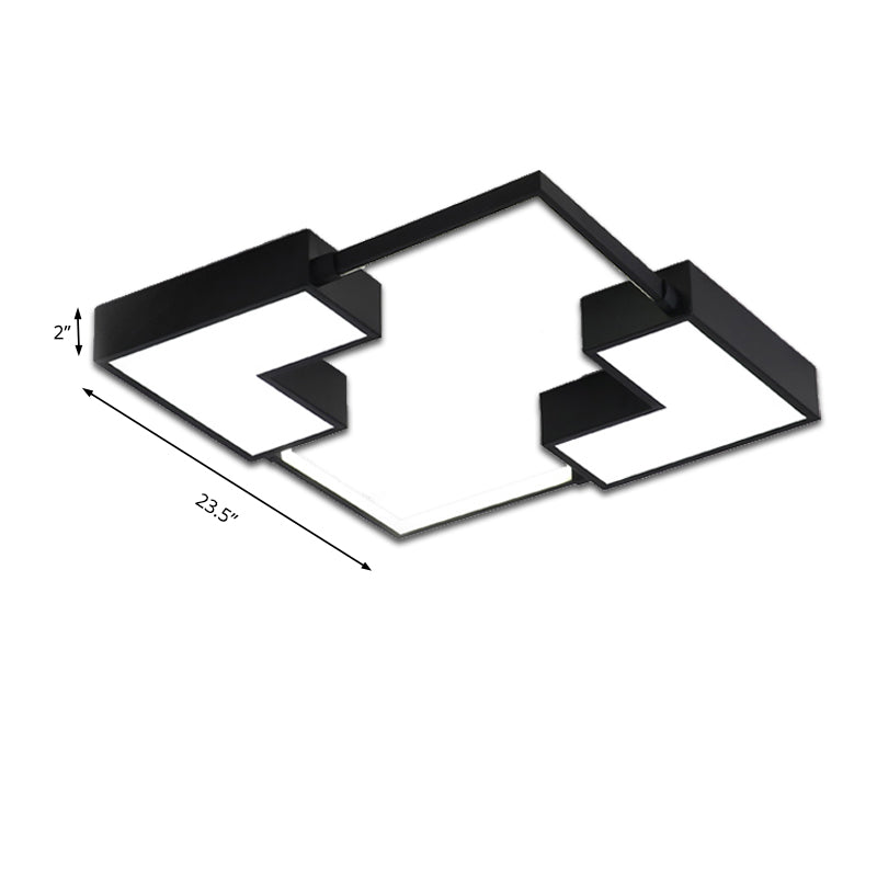 Square Flush Mount Light Simple Acrylic LED Black/White Ceiling Hung Fixture in Warm/White Light, 16"/19.5"/23.5" Wide