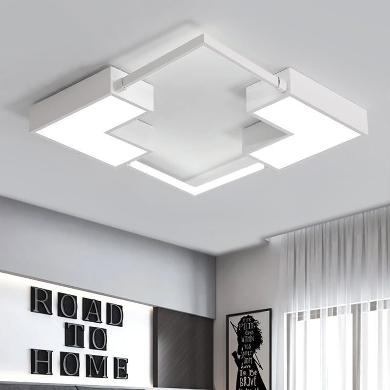 Square Flush Mount Light Simple Acrylic LED Black/White Ceiling Hung Fixture in Warm/White Light, 16"/19.5"/23.5" Wide
