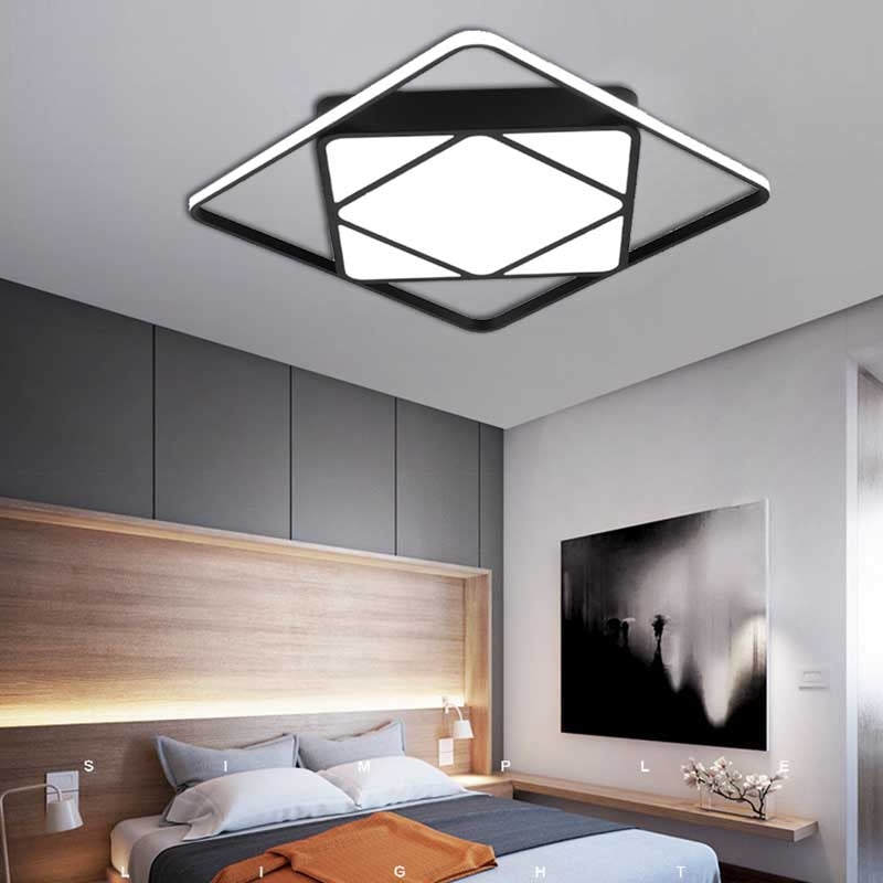 Rhombus Flush Mount Ceiling Light Modern Metal White/Black LED Ceiling Lamp for Bedroom in Warm/White, 18"/23.5" Wide