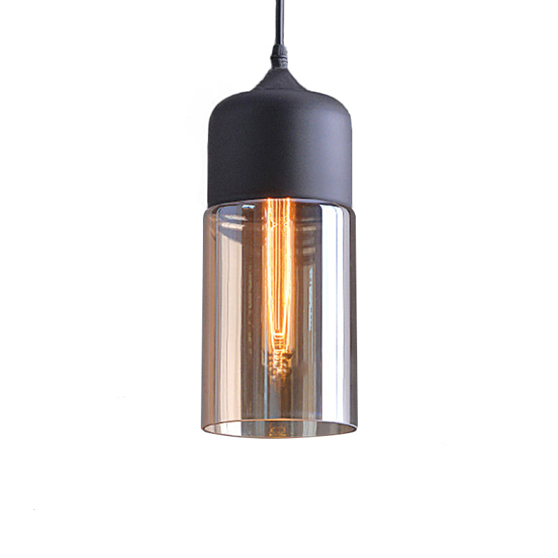 Luce industriale a pendente cilindro 1 Luce a soffitto appeso in vetro marrone chiaro in nero, 5 "/7"/8 "di larghezza