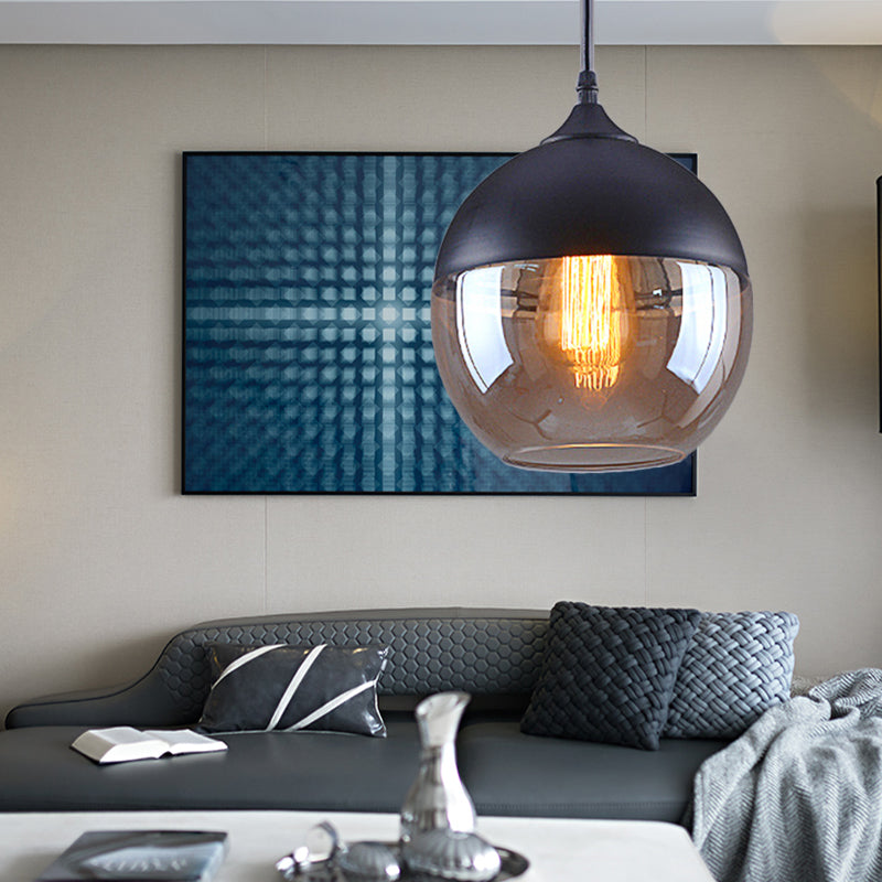 Luce industriale a pendente cilindro 1 Luce a soffitto appeso in vetro marrone chiaro in nero, 5 "/7"/8 "di larghezza