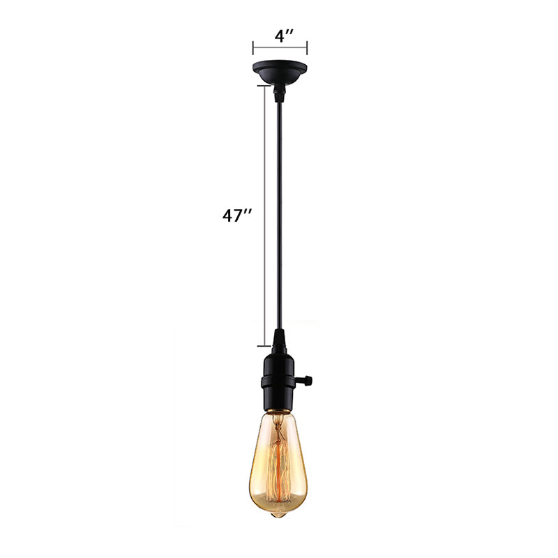 Black Exposed Bulb Hanging Lamp Industrial Metal 1 Head Restaurant Ceiling Fixture with Adjustable Cord